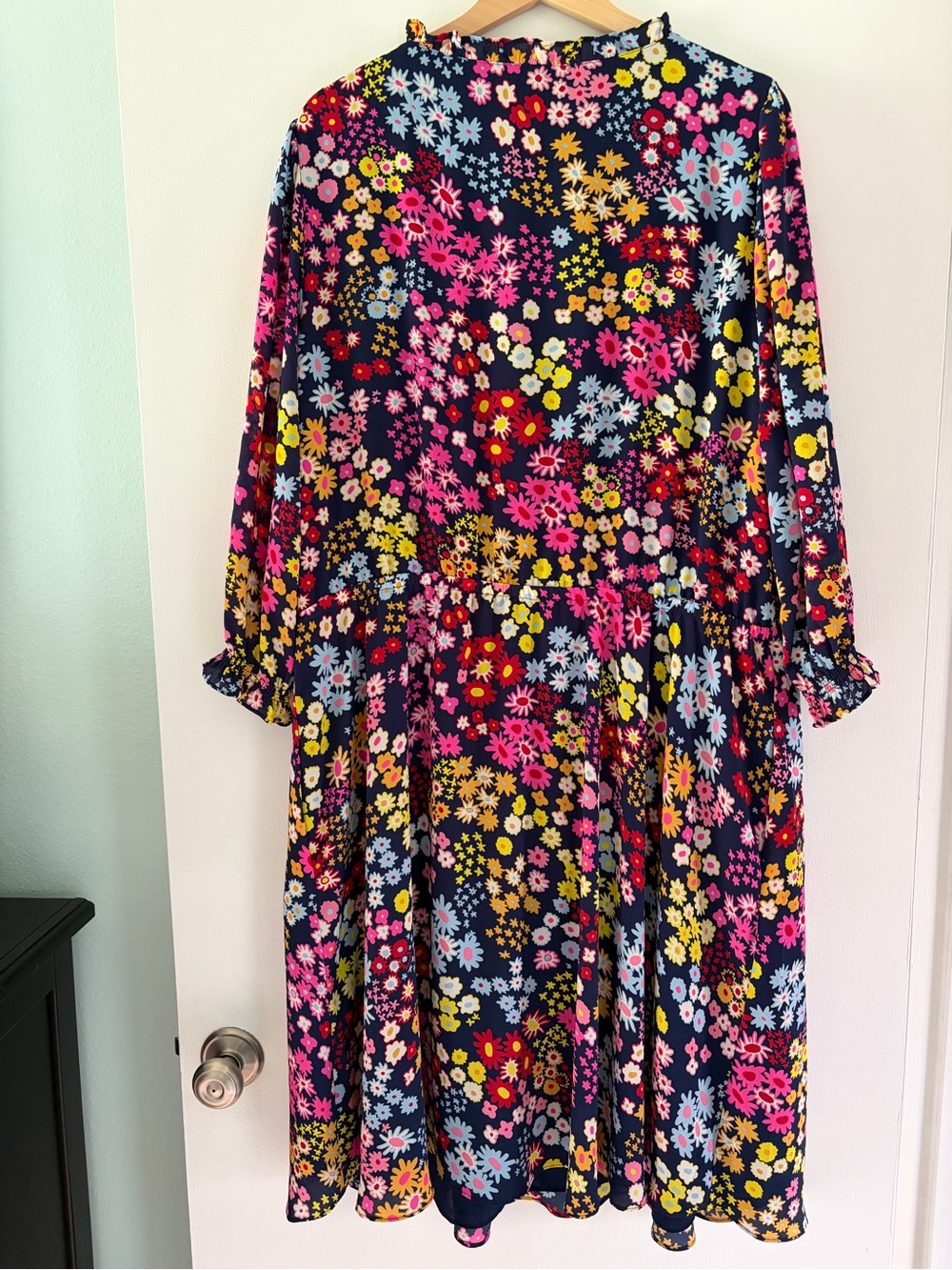 Talbots 2X Plus Multicolor Navy Blue Fit & Flare Starburst Floral Midi Dress - Picture 13 of 16